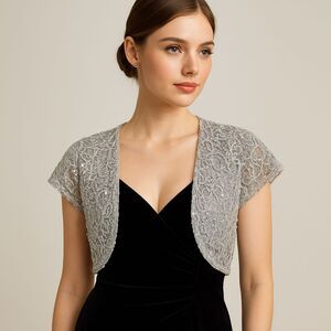 Montage by Mon Cheri Gray Lace Bolero Jacket Wedding/Special Occasion, Women 16